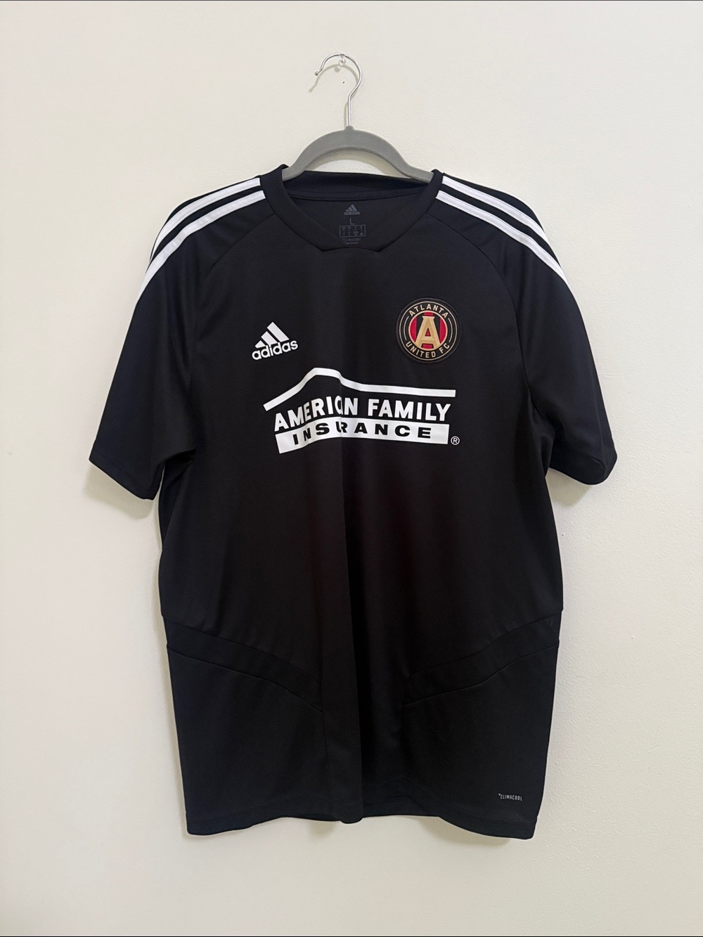 adidas Black Atlanta United Soccer Jersey with White Stripes